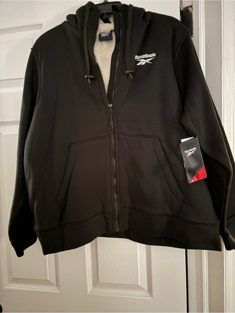 Reebok Black Sherpa-Lined Full-Zip Hoodie Jacket